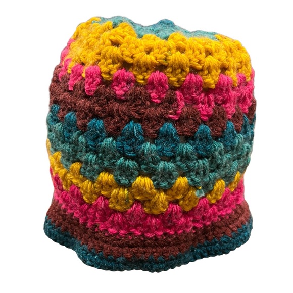 Vintage Accessories - Vintage handcrafted, multicolored crochet beanie hat